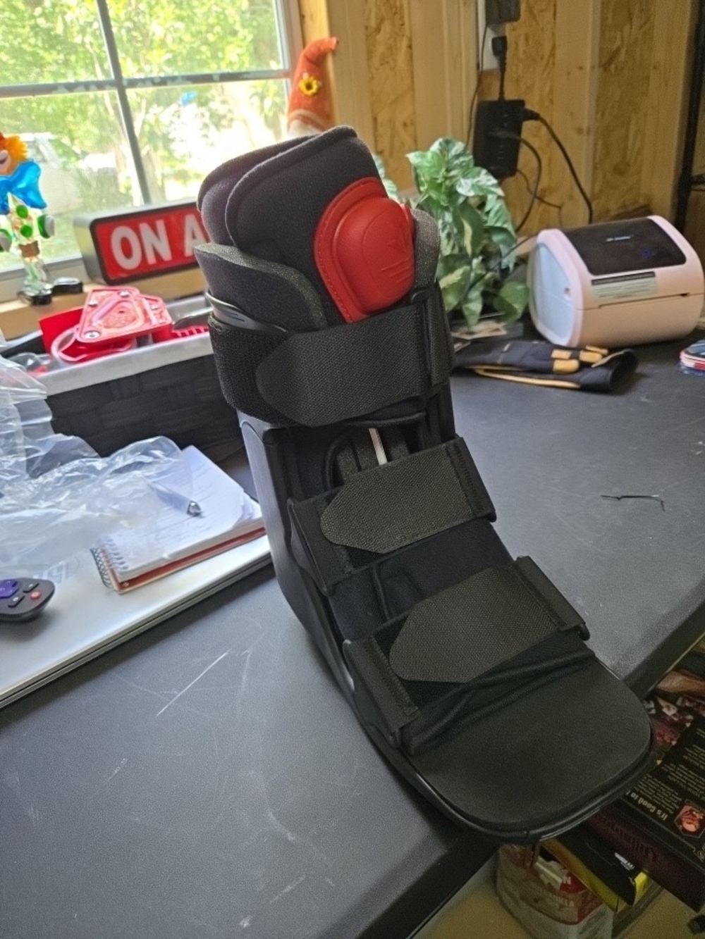 Black Medical Walking Boot with Red Air Pump, Medium